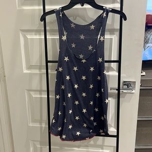 Navy racerback tank top with white stars and red hem - size M